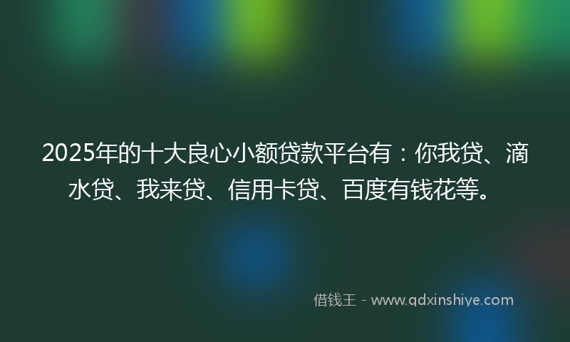 2025年的十大良心小额贷款平台有：你我贷、滴水贷、我来贷、信用卡贷、百度有钱花等。