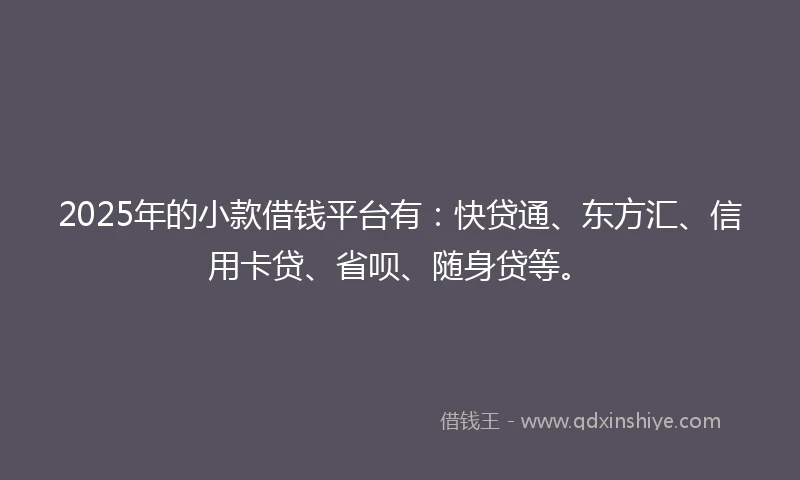 2025年的小款借钱平台有：快贷通、东方汇、信用卡贷、省呗、随身贷等。