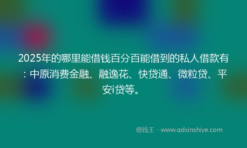 2025年的哪里能借钱百分百能借到的私人借款有：中原消费金融、融逸花、快贷通、微粒贷、平安i贷等。