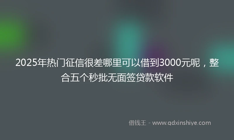 2025年热门征信很差哪里可以借到3000元呢，整合五个秒批无面签贷款软件