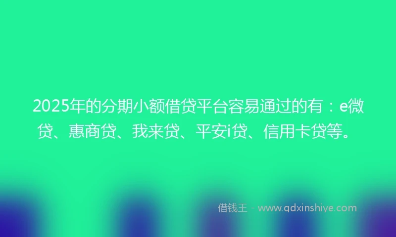 2025年的分期小额借贷平台容易通过的有：e微贷、惠商贷、我来贷、平安i贷、信用卡贷等。
