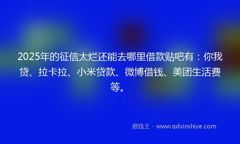 2025年的征信太烂还能去哪里借款贴吧有：你我贷、拉卡拉、小米贷款、微博借钱、美团生活费等。
