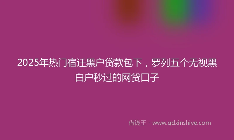 2025年热门宿迁黑户贷款包下，罗列五个无视黑白户秒过的网贷口子