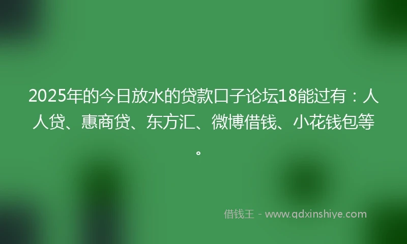 2025年的今日放水的贷款口子论坛18能过有：人人贷、惠商贷、东方汇、微博借钱、小花钱包等。
