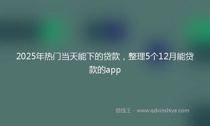 2025年热门当天能下的贷款，整理5个12月能贷款的app
