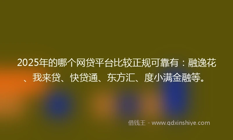 2025年的哪个网贷平台比较正规可靠有：融逸花、我来贷、快贷通、东方汇、度小满金融等。