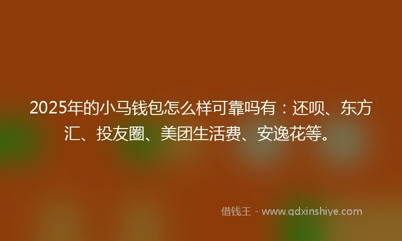 2025年的小马钱包怎么样可靠吗有：还呗、东方汇、投友圈、美团生活费、安逸花等。