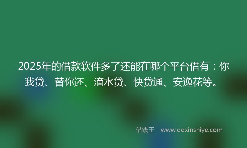 2025年的借款软件多了还能在哪个平台借有：你我贷、替你还、滴水贷、快贷通、安逸花等。