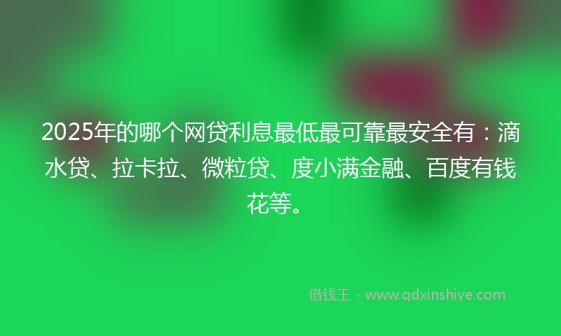 2025年的哪个网贷利息最低最可靠最安全有：滴水贷、拉卡拉、微粒贷、度小满金融、百度有钱花等。