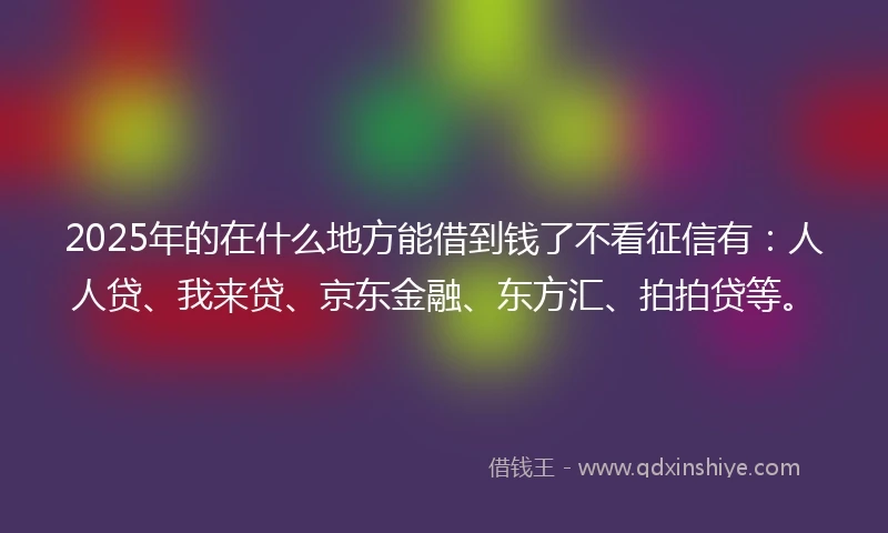 2025年的在什么地方能借到钱了不看征信有：人人贷、我来贷、京东金融、东方汇、拍拍贷等。