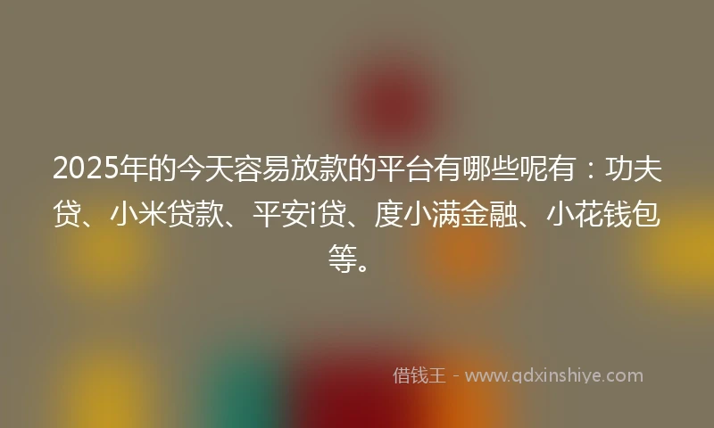 2025年的今天容易放款的平台有哪些呢有：功夫贷、小米贷款、平安i贷、度小满金融、小花钱包等。