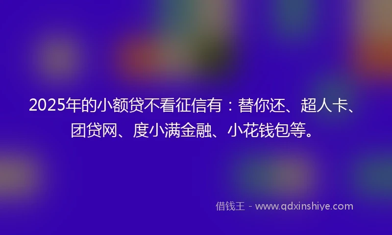 2025年的小额贷不看征信有：替你还、超人卡、团贷网、度小满金融、小花钱包等。