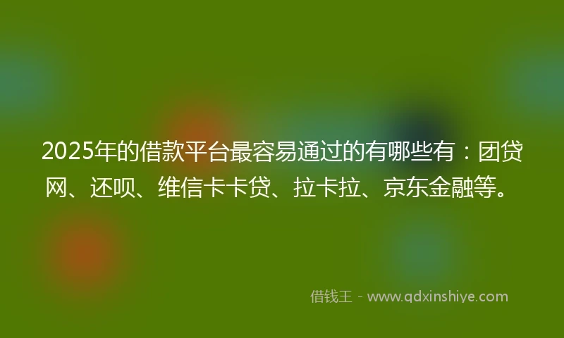 2025年的借款平台最容易通过的有哪些有：团贷网、还呗、维信卡卡贷、拉卡拉、京东金融等。