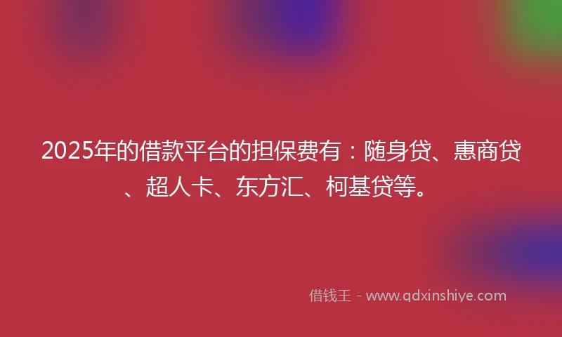 2025年的借款平台的担保费有：随身贷、惠商贷、超人卡、东方汇、柯基贷等。