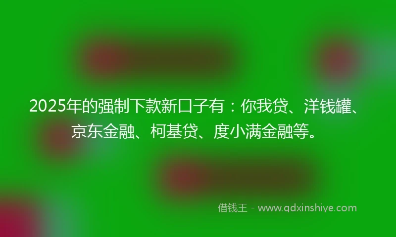 2025年的强制下款新口子有：你我贷、洋钱罐、京东金融、柯基贷、度小满金融等。