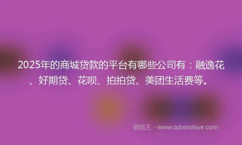 2025年的商城贷款的平台有哪些公司有：融逸花、好期贷、花呗、拍拍贷、美团生活费等。