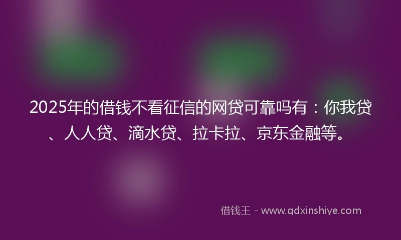 2025年的借钱不看征信的网贷可靠吗有：你我贷、人人贷、滴水贷、拉卡拉、京东金融等。