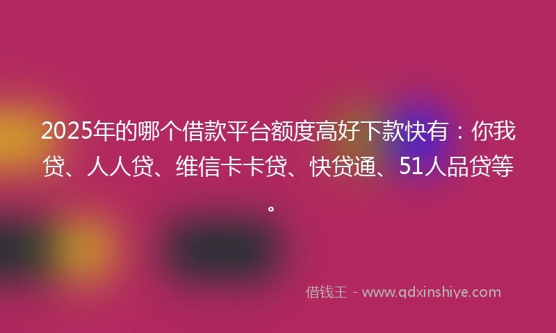 2025年的哪个借款平台额度高好下款快有：你我贷、人人贷、维信卡卡贷、快贷通、51人品贷等。