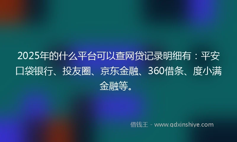 2025年的什么平台可以查网贷记录明细有：平安口袋银行、投友圈、京东金融、360借条、度小满金融等。