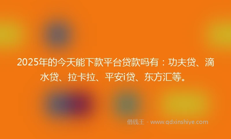 2025年的今天能下款平台贷款吗有：功夫贷、滴水贷、拉卡拉、平安i贷、东方汇等。