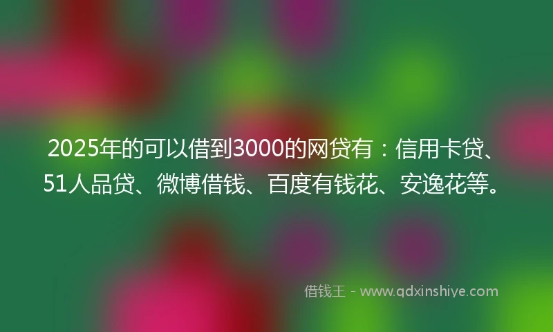 2025年的可以借到3000的网贷有：信用卡贷、51人品贷、微博借钱、百度有钱花、安逸花等。