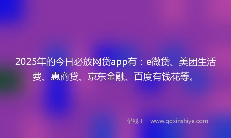 2025年的今日必放网贷app有：e微贷、美团生活费、惠商贷、京东金融、百度有钱花等。