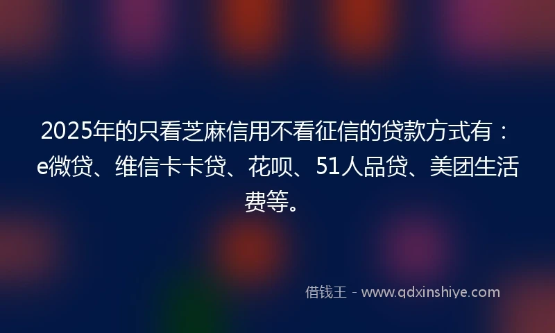 2025年的只看芝麻信用不看征信的贷款方式有:e微贷、维信卡卡贷、花呗、51人品贷、美团生活费等。