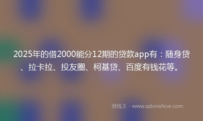 2025年的借2000能分12期的贷款app有：随身贷、拉卡拉、投友圈、柯基贷、百度有钱花等。