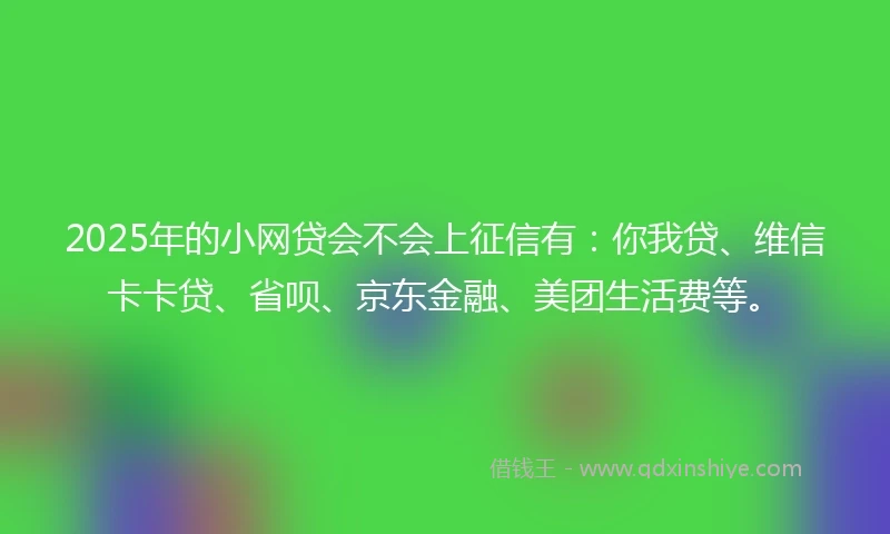 2025年的小网贷会不会上征信有：你我贷、维信卡卡贷、省呗、京东金融、美团生活费等。