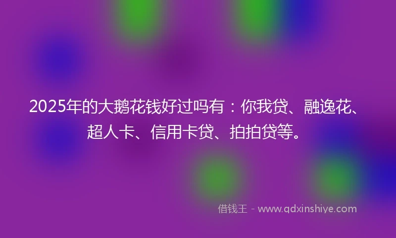 2025年的大鹅花钱好过吗有：你我贷、融逸花、超人卡、信用卡贷、拍拍贷等。