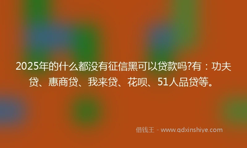 2025年的什么都没有征信黑可以贷款吗?有：功夫贷、惠商贷、我来贷、花呗、51人品贷等。