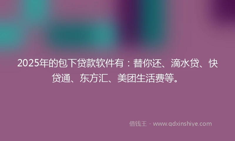 2025年的包下贷款软件有：替你还、滴水贷、快贷通、东方汇、美团生活费等。