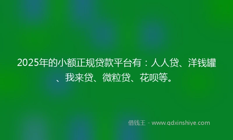 2025年的小额正规贷款平台有：人人贷、洋钱罐、我来贷、微粒贷、花呗等。