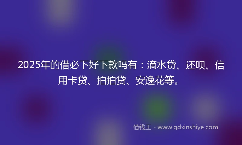 2025年的借必下好下款吗有：滴水贷、还呗、信用卡贷、拍拍贷、安逸花等。