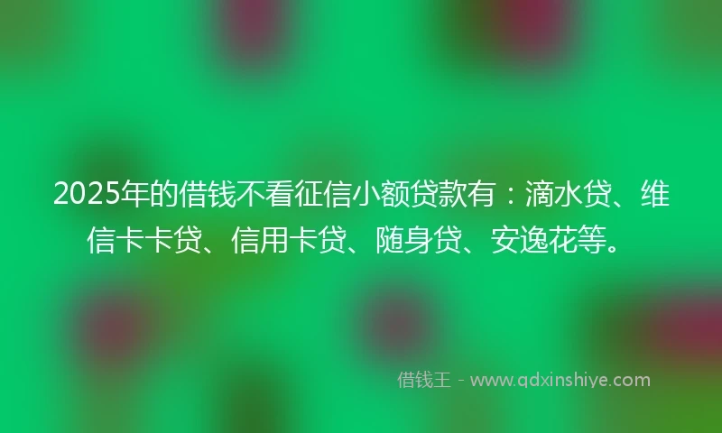 2025年的借钱不看征信小额贷款有：滴水贷、维信卡卡贷、信用卡贷、随身贷、安逸花等。