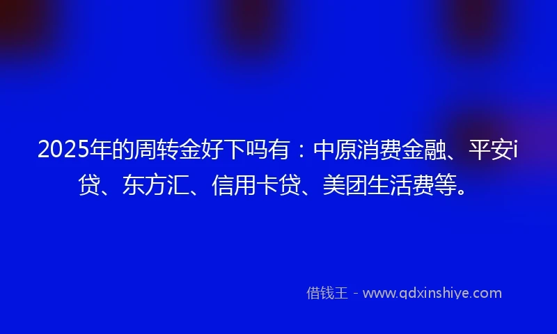 2025年的周转金好下吗有:中原消费金融、平安i贷、东方汇、信用卡贷、美团生活费等。