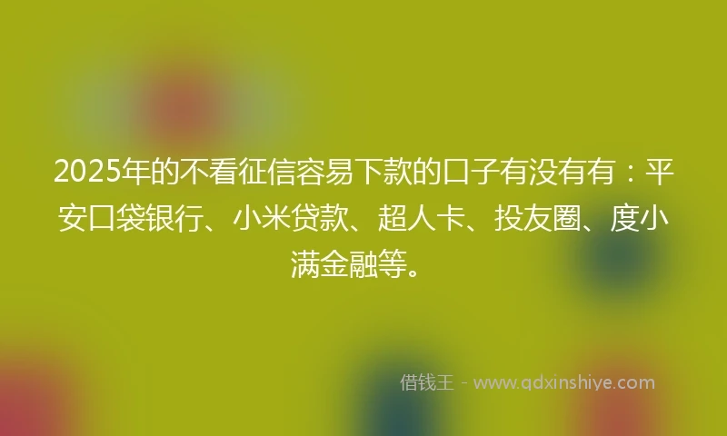 2025年的不看征信容易下款的口子有没有有：平安口袋银行、小米贷款、超人卡、投友圈、度小满金融等。