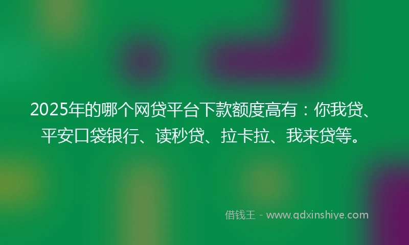 2025年的哪个网贷平台下款额度高有：你我贷、平安口袋银行、读秒贷、拉卡拉、我来贷等。