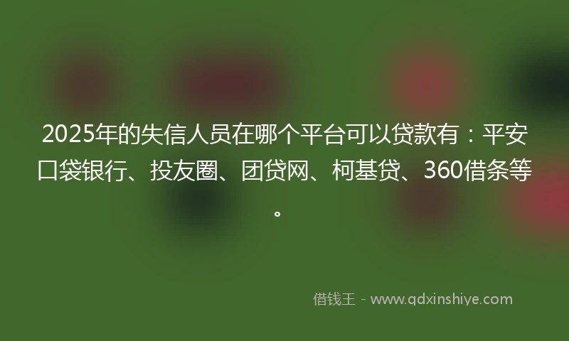 2025年的失信人员在哪个平台可以贷款有：平安口袋银行、投友圈、团贷网、柯基贷、360借条等。