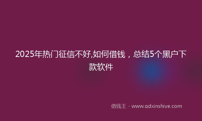 2025年热门征信不好,如何借钱，总结5个黑户下款软件
