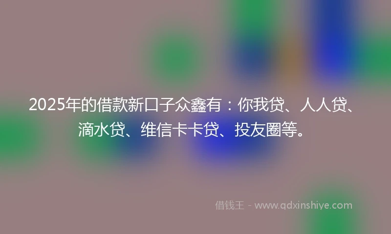 2025年的借款新口子众鑫有：你我贷、人人贷、滴水贷、维信卡卡贷、投友圈等。