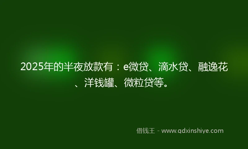 2025年的半夜放款有：e微贷、滴水贷、融逸花、洋钱罐、微粒贷等。