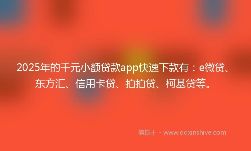 2025年的千元小额贷款app快速下款有：e微贷、东方汇、信用卡贷、拍拍贷、柯基贷等。