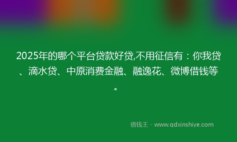 2025年的哪个平台贷款好贷,不用征信有：你我贷、滴水贷、中原消费金融、融逸花、微博借钱等。