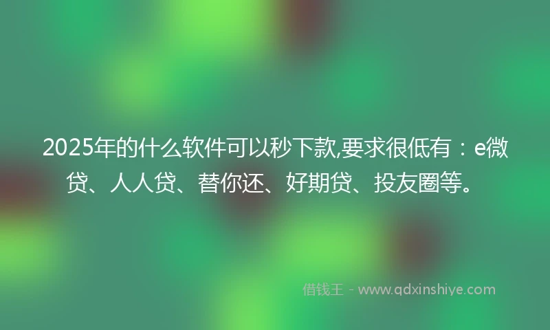 2025年的什么软件可以秒下款,要求很低有：e微贷、人人贷、替你还、好期贷、投友圈等。