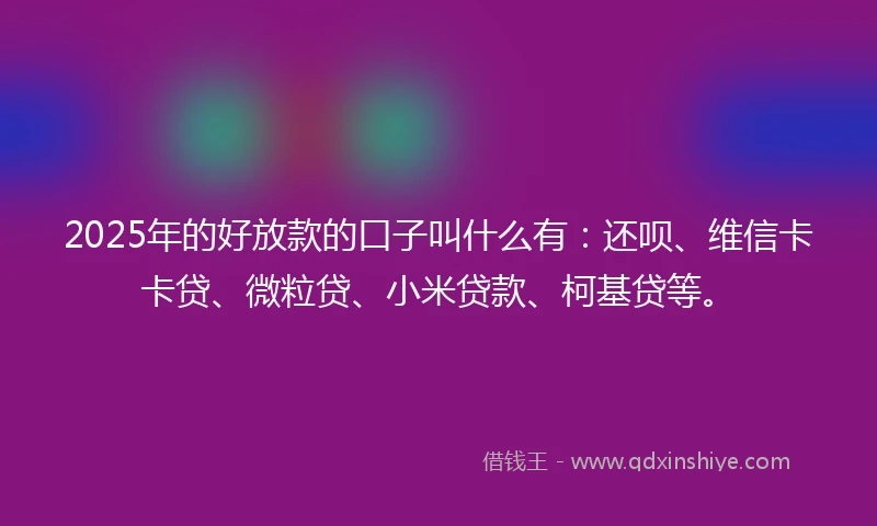 2025年的好放款的口子叫什么有：还呗、维信卡卡贷、微粒贷、小米贷款、柯基贷等。