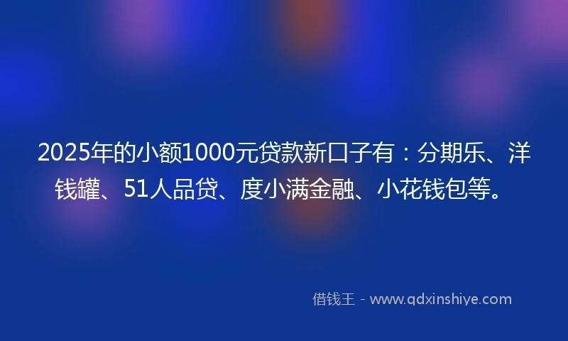 2025年的小额1000元贷款新口子有：分期乐、洋钱罐、51人品贷、度小满金融、小花钱包等。