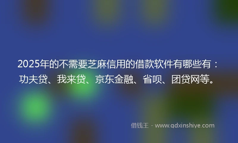 2025年的不需要芝麻信用的借款软件有哪些有：功夫贷、我来贷、京东金融、省呗、团贷网等。
