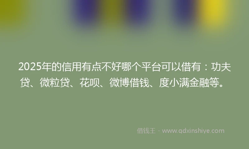 2025年的信用有点不好哪个平台可以借有：功夫贷、微粒贷、花呗、微博借钱、度小满金融等。
