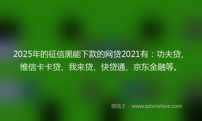 2025年的征信黑能下款的网贷2021有：功夫贷、维信卡卡贷、我来贷、快贷通、京东金融等。